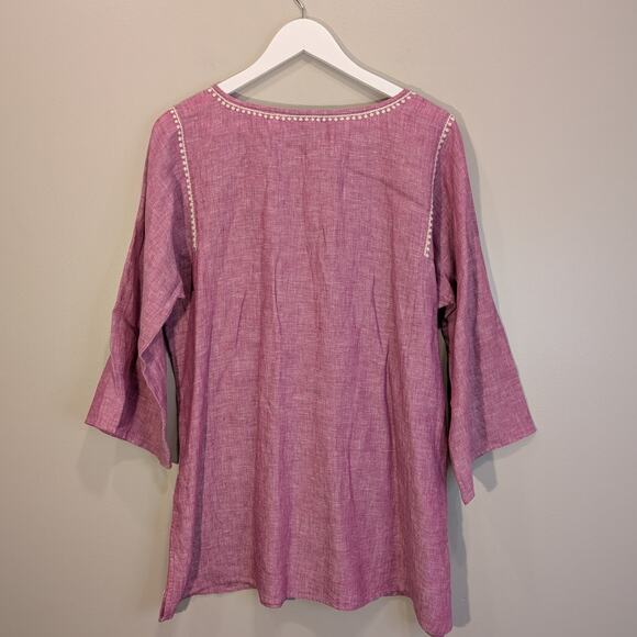 Eddie Bauer Linen Blouse Kaftan Tunic Embroidered Lagenlook Coastal - Size XLT - Picture 2 of 8